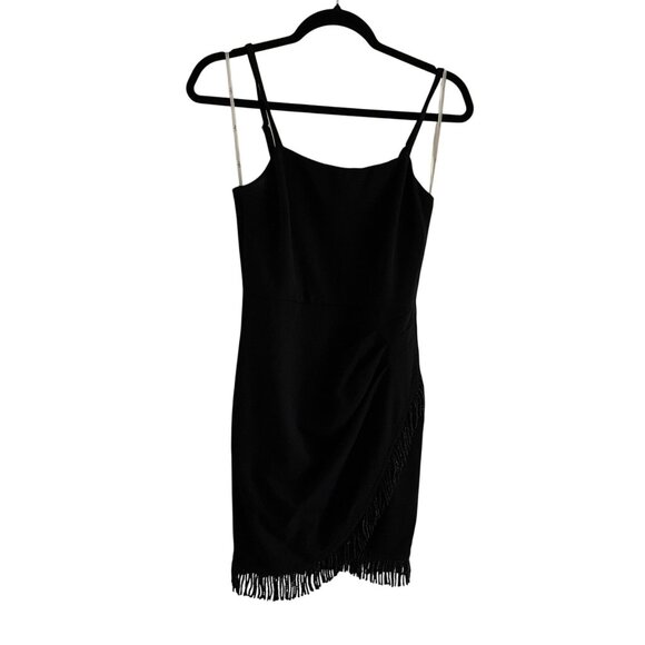 Lulus Women S Black Sleeveless Every Time We Touch Fringe Bodycon Mini Dress - Picture 2 of 12